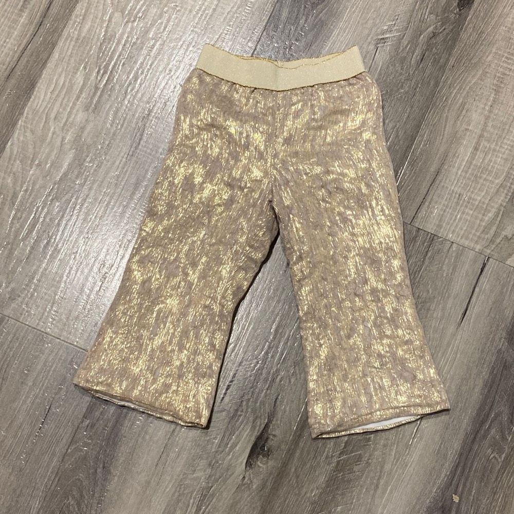 La Stupenderia Gold Metallic Pants Kids Size 4 Made in Italy Dressy Holiday